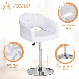 VECELO Velvet Bar Chair, Vanity Stool with High Back Metal Base, Accent Chair Adjustable Vanity Chair with 360°Swivel,Urban Bar Stools for Dining Room Home Office,Pearl White