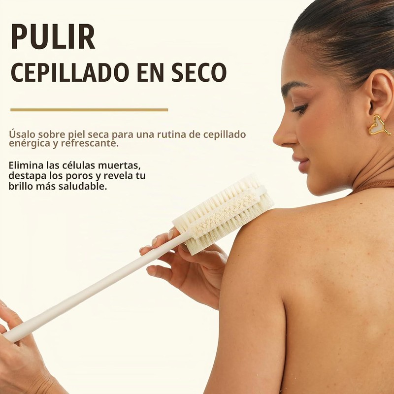 Cepillo para Espalda 3 Caras, Mango Largo para Ducha (Caqui)