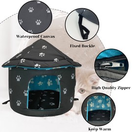 Fhiny Stray Cats Shelter, Waterproof Outdoor Cat Dog House Foldable Warm Pet Cave for Winter Yurt Wild Animal Tent Bed Anti-Slip Kitten Cave Hut for Feral Kitty Puppy Weatherproof