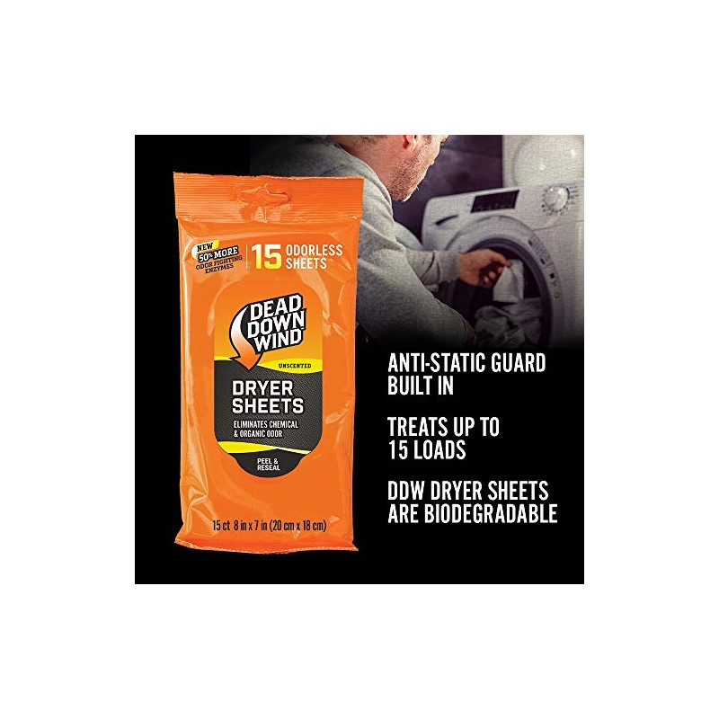 Dead Down Wind Dryer Sheets | 15 Odorless Sheets |