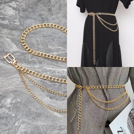 ECSiNG Metal Multilayer Belt Chain Alloy Adjustable Waist Belts Decorative Clothing Accessories for Women Lady Girls 65-95cm Gold