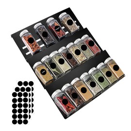 Spice Drawer Insert Made of Aluminium Strong Rustproof Metal Spice Organiser Width 30 cm Length 14-40 cm Extendable Spice Rack for Drawers with Sticker Spice Rack Organiser on 3 Levels