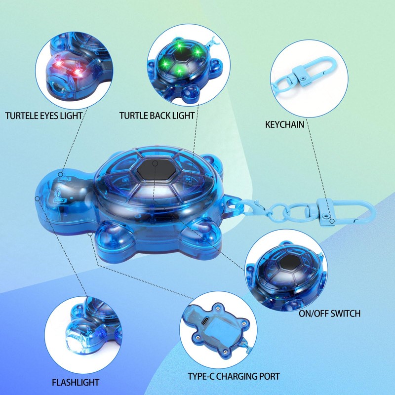 3PCS Set Brighter Cute Turtle Animal Keychain Flashlight, 7 Modes