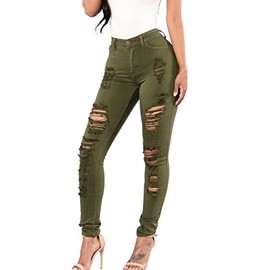 Sexyshine Women's High Waisted Distressed Ripped Hole Denim Pants Plus Size Pencil Jeans(AG,2XL)