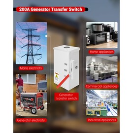 200 Amp Transfer Switch, 48000W General-Duty Double-Throw Safety Switch, 2P 120/240-Volt, Meeting NEMA 3R Standards for Outdoor and Indoor