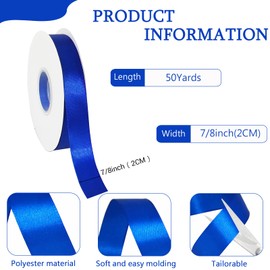 7/8 in Blue Satin Ribbon 50 Yards, Polyester Ribbon for Wedding,Hair String for Craft, Flower Bouquets,Gift Wrapping,Easter Graduation Decor
