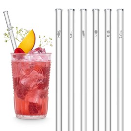 Birthday Party Edition 6 x 15 cm Glass Straws with Engraved Motifs - 15 cm