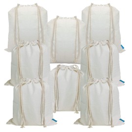 Piowio 8PCS 10x12 Inch Drawstring 100% Cotton Muslin Bags Reusable Storage Bag for Shopping Food Storage Grocery Vegetable etc. (8PCS 10"x12"/25x30cm)