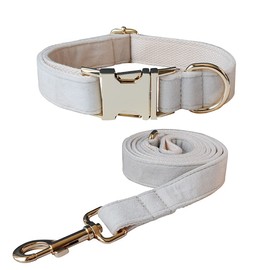 JiangYanus Dog Collar and Leash Set, Velvet Dog Leash and Collar Set with Quick Release Metal Buckle Adjustable for Small Medium Large Dogs Walking Training and Wedding Birthday or Christmas Party