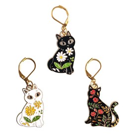 3PCS Flower Cat Crochet Removable Locking Stitch Markers for Knitting and Crocheting Cute Metal Charms Great Gift Knitting Supplier（White and Black）
