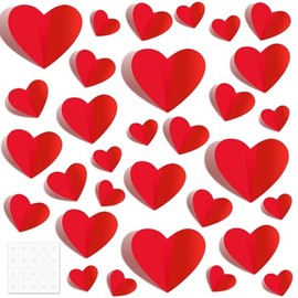 80 Pcs Red Heart Shape Wall Stickers Valentine's Day Wall Decals 3D Heart Stickers 4 Different Sizes Removable PVC Heart Wall Decorations for Wedding Anniversary Party Bedroom Home Décor