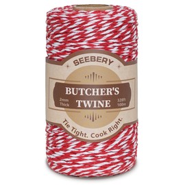 Red and White Butchers Twine – 328Ft 2mm Food Safe Cotton Cooking Twine String for Trussing Turkey, Roasting, Baking, Tying Meat, Pumpkin Bread, Kitchen Use, Christmas Decorations and Gift Wrapping