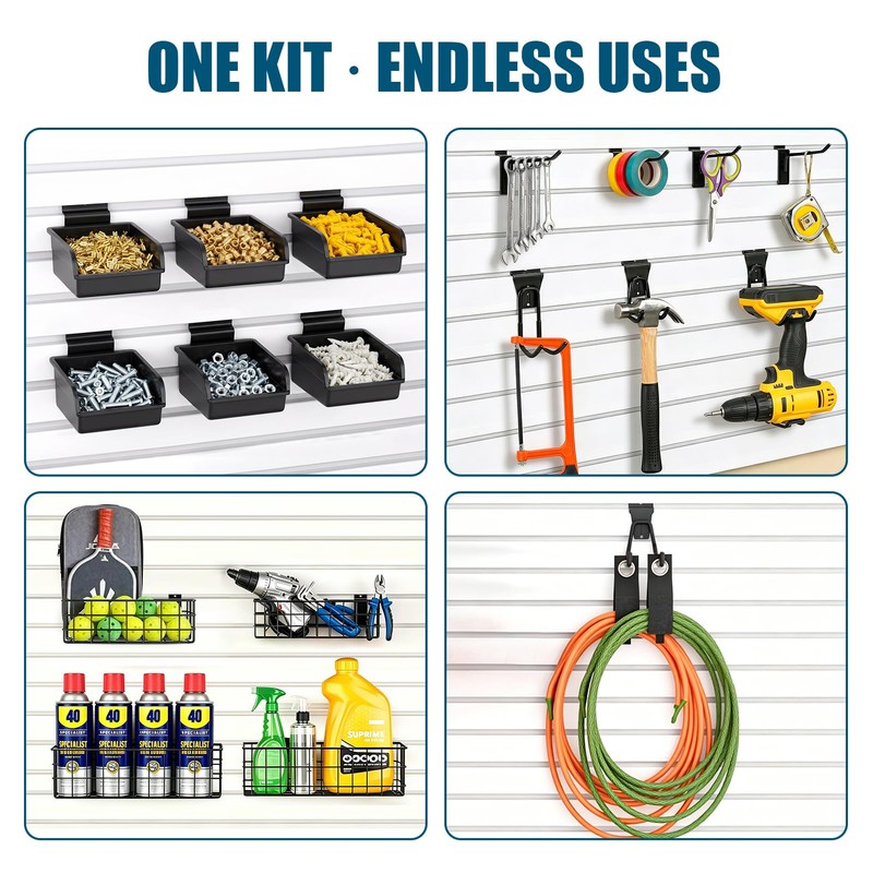 Dmprosel 34PCS Slatwall Accessories Set: Baskets, Hooks Set, Screw Bins