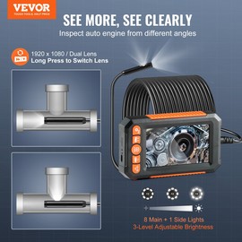 VEVOR Endoscope Camera with Lights Dual Lens Borescope 49.2FT Cable 4.3" Screen - 49.2 ft / 15m