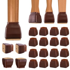 BALEINE 16 Pack Silicone Chair Leg Floor Protectors, Stool Leg Protectors Cap, Non-Slip Chair Leg Caps for Hardwood Floors (Brown & Large (Square), 16 Pack)