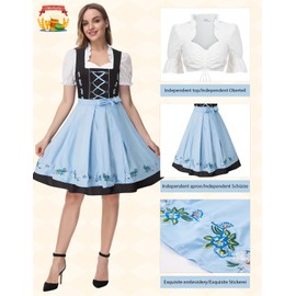 Jasambac Women's Dirndl, 3-Piece Traditional Dress for Oktoberfest, Carnival, blue, xl