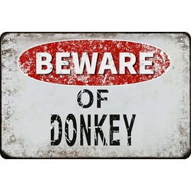 Cuixue Beware of Donkey vintage Metal Tin Sign Retro Funny Tin Sign For Wall Decor—8" x 12"—Donkey
