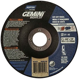 Norton 66252841914 5X.045x7/8 in. Gemini RightCut INOX/SS AO Right Angle Cut-Off Wheels, Type 27/42, 24 Grit, 25 Pack
