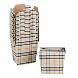 Restaurantware Bio Tek 2.8 x 2.2 x 2.5 Inch Food Containers 200 Noodle Takeaway Boxes - Disposable Sturdy Plaid Paper 8 Ounce Take Out Boxes Rectangle For Hot Or Cold Foods