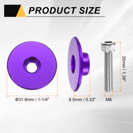 sourcing map 2pcs Bicycle Headset Stem Top Cap 1-1/4" (31.8mm) OD Aluminum Alloy Cycling Headset Stem Cover with M6 Bolt for Mountain Bikes Road Bikes MTB, Purple