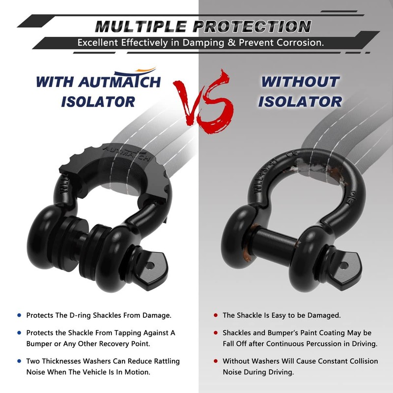 AUTMATCH D Ring Shackle Isolators Washers Kit - 2 Rubber