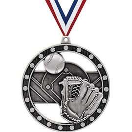 3" Baseball Medals, Massive Rimz Baseball Silver Medal Award 10 Pack