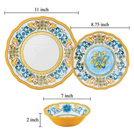 Supreme Housewares 12-Piece Melamine Dinnerware Set, Includes Dinner Plates, Salad Plates, Bowls, Service for 4. (Chianti)