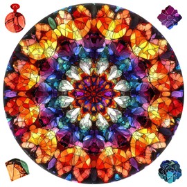 Wooden Puzzles for Adults 500 Pieces, Red Diamond Mandala, Unique Shaped Jigsaw Puzzle, Relaxing Gift for Mom Women, Home Wall Decor, 16.5x16.5 in