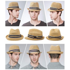 Fancet Packable Straw Fedora Panama Sun Summer Beach Hat Cuban Trilby Men Women 56-67cm, Beige, 3X-Large