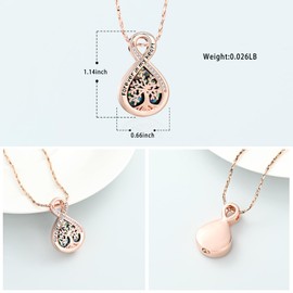Infinity Urn Necklaces for Ashes for Women Men Tree of Life Cremation Jewelry Memorial Locket Pendant Necklace Hollow Keepsake Urn for Human Ashes (Rose Gold)
