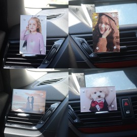 MISSELF Car Dashboard Vent Photo Picture frame holder , Magnetic clear acrylic picture photo frame with clip Fit wallet size 3.5 x 2.3 inch
