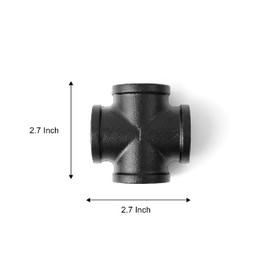 1" Black 4-Way Cross Fitting Connector, Home TZH 10-Pack Cast Malleable Iron 4 Way Corner Pipe Fittings for Industrial vintage style DIY Project/Furniture/Shelving Decoration(10, Black 1")