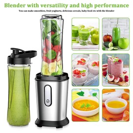 JIPPCL Electric Smoothie Blender, Powerful Small Blender with 2 Portable 20oz Tritan blender Bottles, BPA-Free with 4 Stainless Steel Blades, Mixer Smoothie Maker for Shakes and Smoothies