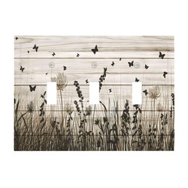 Lhdlnn Brown Rustic Wildflower 3-Gang Triple Toggle Light Switch Cover Electrical Wild Flowers Decorative Wall Plate Mid Size 6.7" x 4.8" for Bedroom Bathroom Playroom