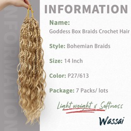Goddess Bohemian Crochet Box Braids 14 Inch Boho Crochet Hair for Women Pre Looped Gypsy Braids Synthetic Hair Extensions, 7 Packs P27/613