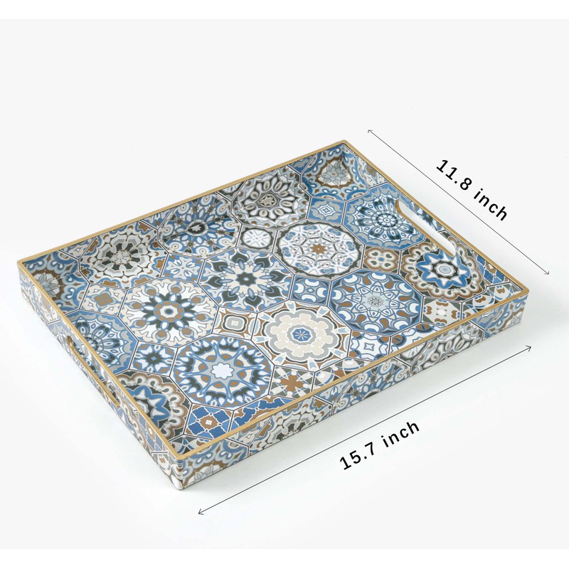 AGIOTA Boho Coffee Table Trays Serving Tray with Handles Large