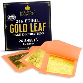 Barnabas Edible Gold Leaf 24K - Cake Decorations, Loose Gold Leaf Sheets for Cupcakes - 1.5 inches, Interleaf of 24