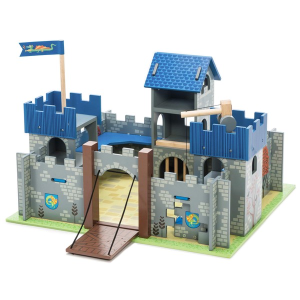 Le Toy Van - Castles Collection Wooden Toy Educational Excalibur Knights Castle | Kids Wooden Castle Playset Model Castle For Boys, Blue Excalibur Castle (TV235)