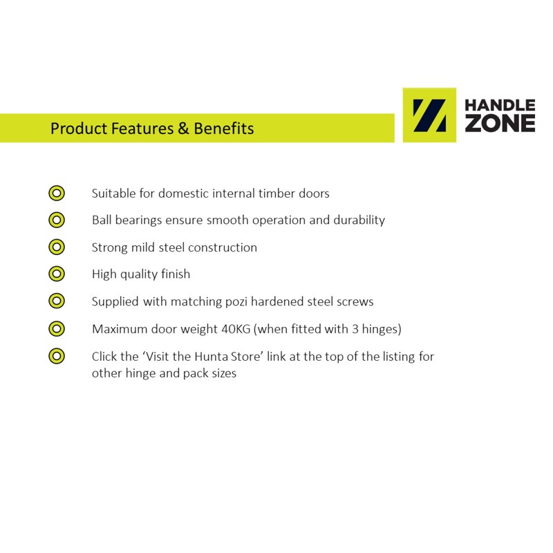 HANDLEZONE® Door Hinges 2 Pairs 76mm / 3 inch Ball