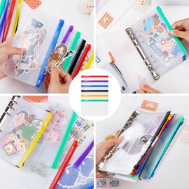 Pack of 24 Binder Pockets A5 Zipper Pockets Transparent Plastic Binder Pockets 6 Holes Zip Folder Waterproof Document Bag 6 Colours