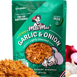 MaeMai Chili Crisp (MILD Spice) - Premium Onion & Garlic Flakes - Crispy All-Purpose Seasoning, Topper | Keto, vegan, gluten-free. Crunchy condiment for ramen add ons, rice seasoning, salads | 3.17 oz (90g)