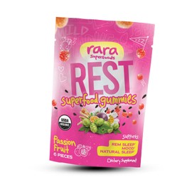 RARA Superfoods Rest USDA Organic Gummies Natural Sleep & Cognitive Support Supplement, Vegan & Gluten-Free, Infused with Ashwagandha, Hop Extract & Chamomile Extract (6 Gummies, Rest)