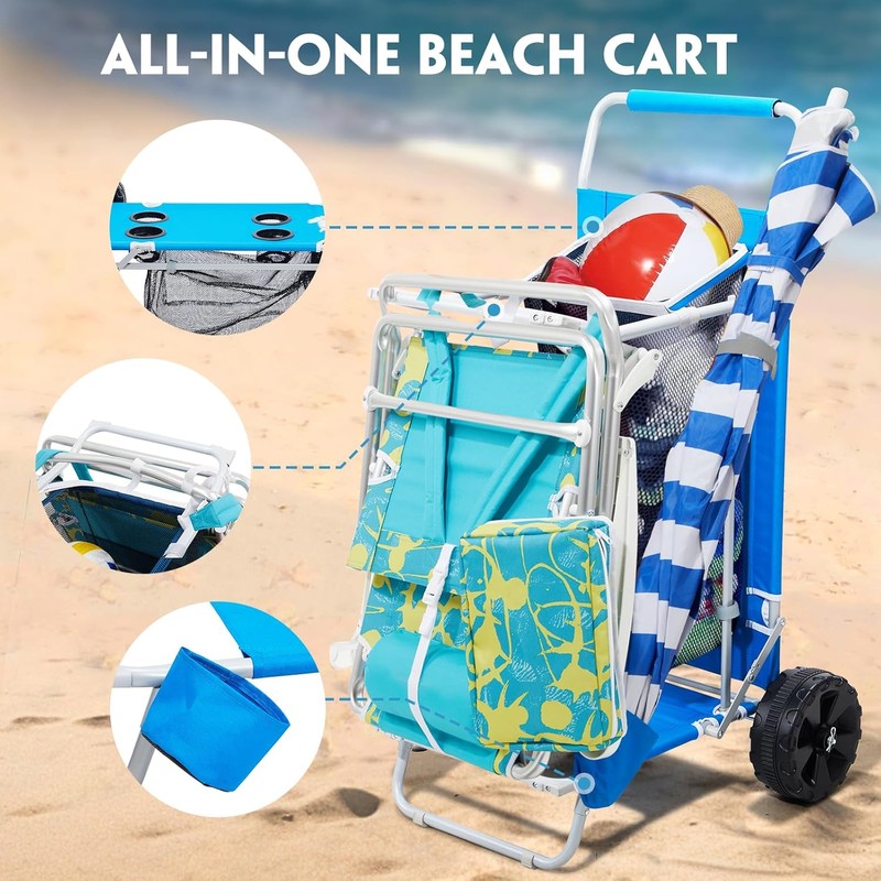 2-in-1 Beach Cart with Big Wheels for Sand, Folding Utility