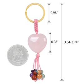 KYEYGWO Healing Crystal Star Heart-Shaped Keyring for Unisex, 7 Chakra Stone Lucky Charm Key Ring Decorative Healing Stone Bag Pendant, Pink (rose quartz)