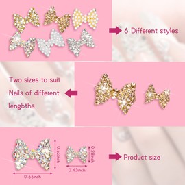 Maitys 24 Pieces Nail Bows Charms Rhinestones 3D Charms Alloy Pearl Bow Knot Accessory for Women DIY Valentine Salon Jewelry Craft(Assorted Colors)