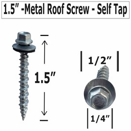 Metal Roofing Screws - #10 x 1.5” – Self Tapping ¼” Hex Head with EPDM Rubber Washer – for Metal to Wood, Corrugated Roofing, Siding, Sheds, Pancake Screw - Hex Drive Easy Install - Galvanized (250)