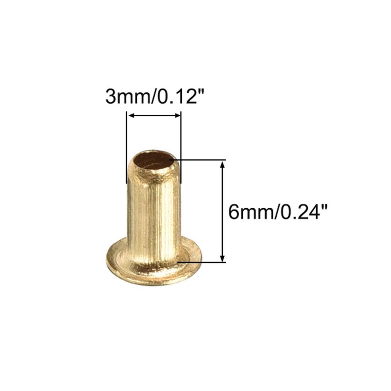 uxcell Hollow Rivet,3mm x 6mm Through Hole Copper Hollow Rivets