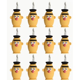 Fun Cartoon Character Shower Curtain Hook Set (12 Pieces), Adorable Yellow Resin Shower Curtain Rings, Suitable for Children's and Adults' Bathroom Decoration, Easy to Install and Durable.
