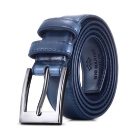 Marino's - Cinturón de vestir de piel auténtica para hombre con hebilla de una sola punta, Azul Marino, 42W