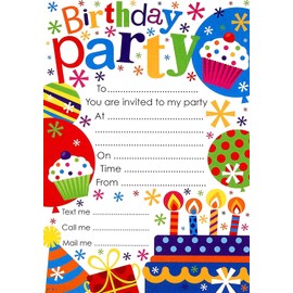 kids childrens birthday party invitation pack of 20 invites with envelopes